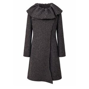 Upcycled 100% Wool Coat with Austrian Crystal Raindrops - M